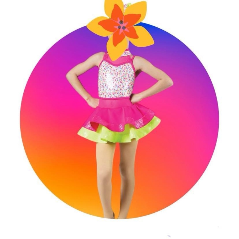 Weissman Costume “Oh me Oh my Oh you!” Child small. Pink and yellow with sequins